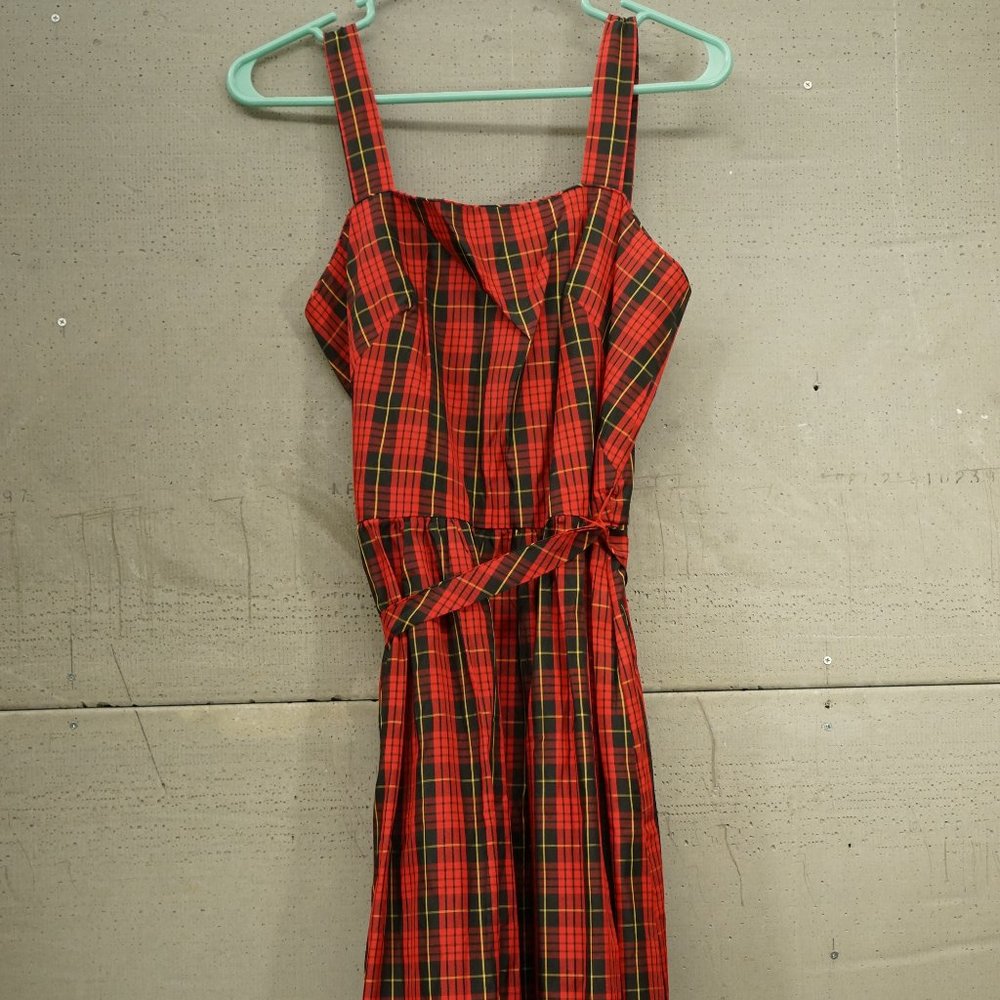 Vintage LANZ Red Tartan Plaid Halter Dress Flounced Hem Size 11/12 Style 2308